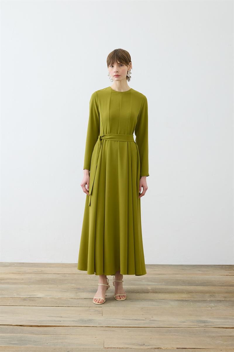 ALİZA KREP OTURTMALI ELBİSE YEŞİL