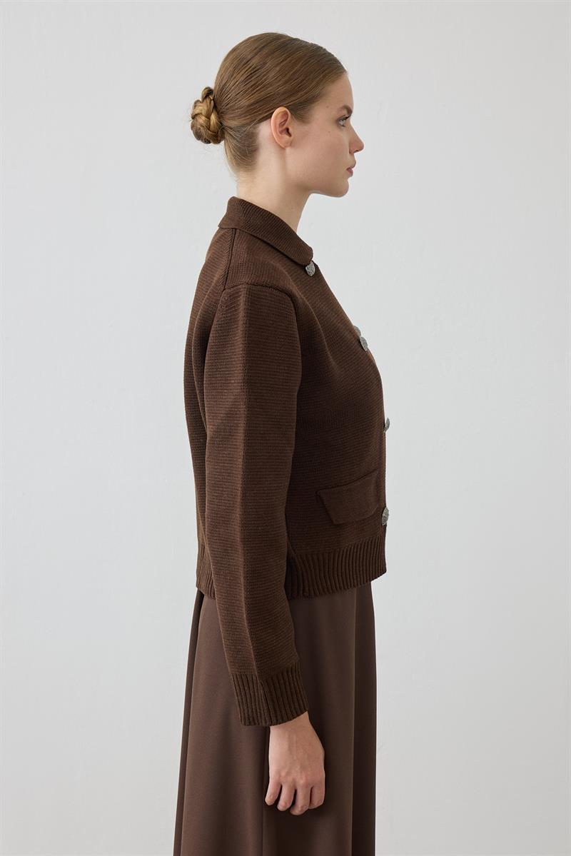 AMARA PAMUK TRİKO CEKET KAHVE