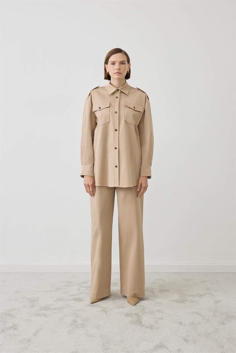 AMORE GABARDİN CEPLİ PANTOLON TAKIM CAMEL