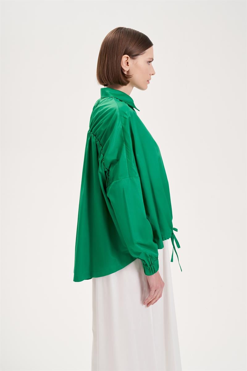 BACK GATHERED COTTON SHIRT BENETTON GREEN
