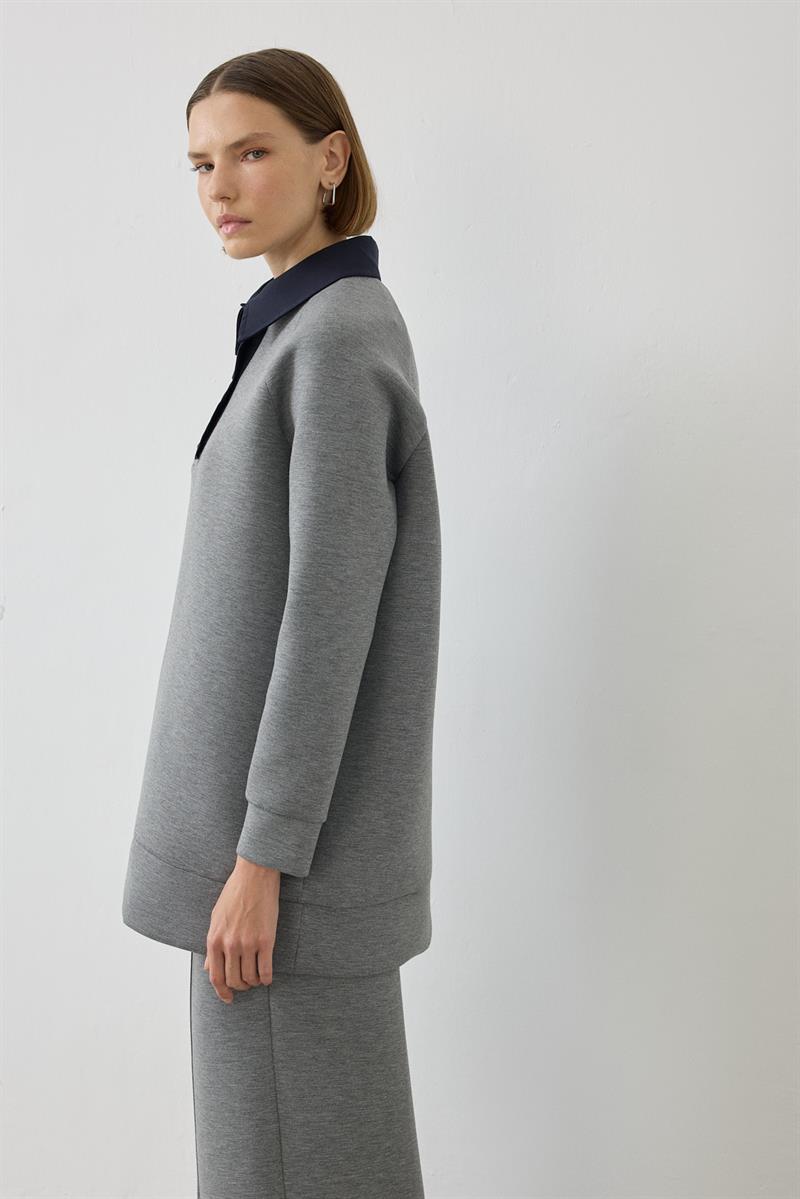 ARVEN COLLAR DETAIL SCUBA SET GRAY MELANGE