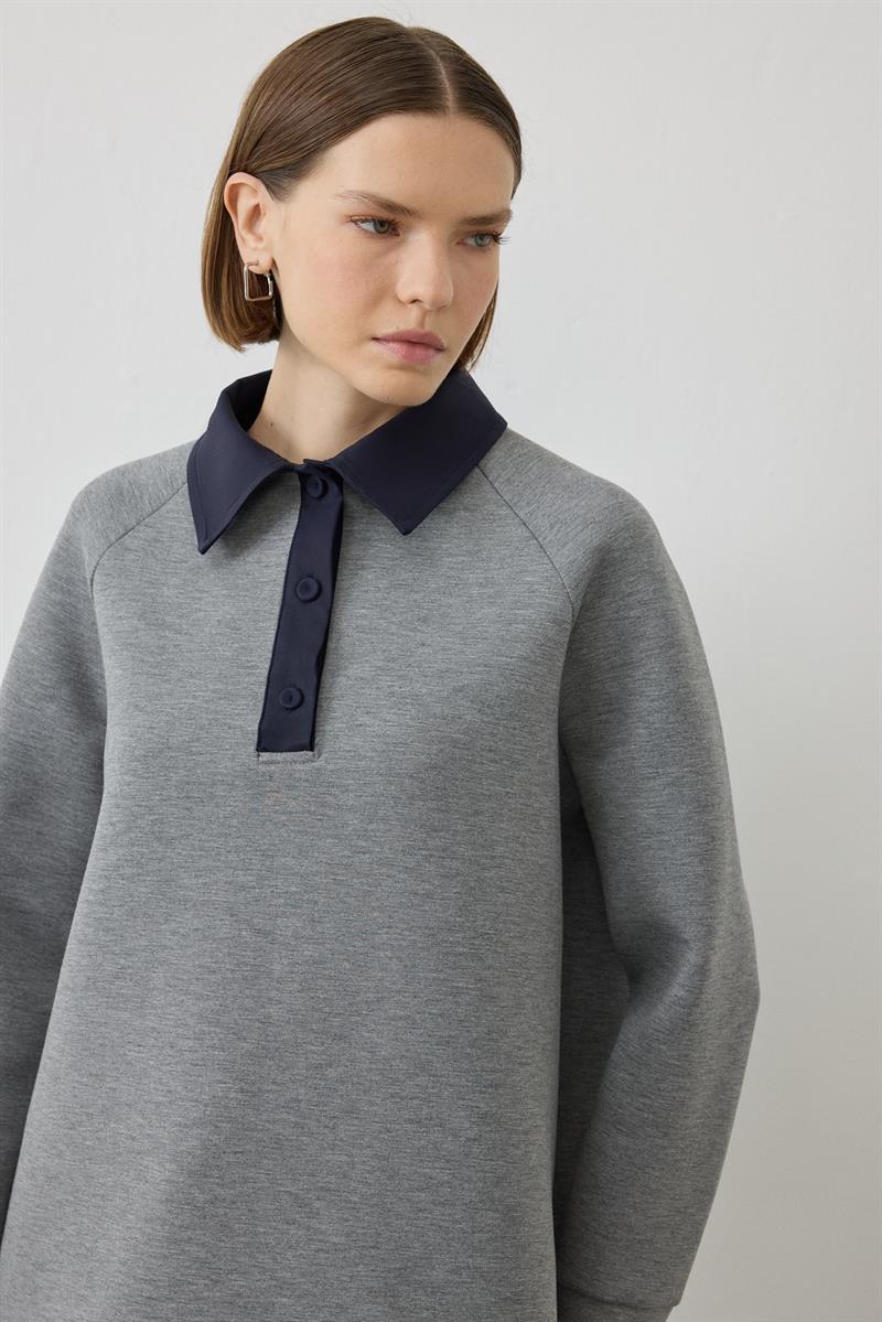 ARVEN COLLAR DETAIL SCUBA SET GRAY MELANGE