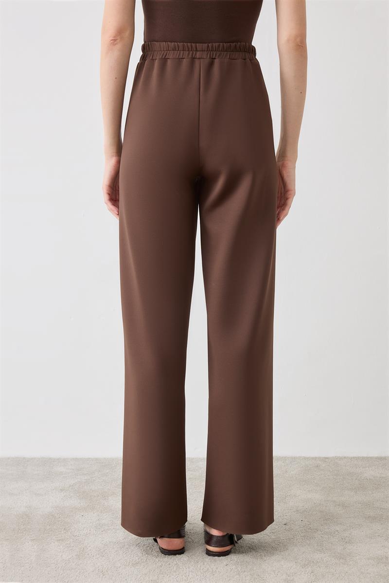 ASEL SCUBA WIDE LEG PANTS DARK BROWN