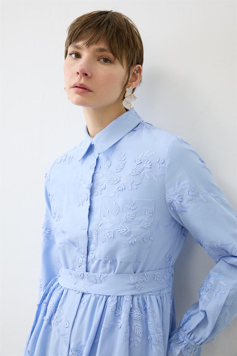 BELLA EMBROIDERED DRESS WITH APPLIQUE DETAILS BABY BLUE