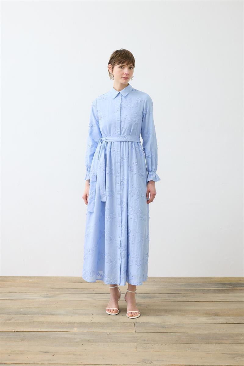 BELLA EMBROIDERED DRESS WITH APPLIQUE DETAILS BABY BLUE