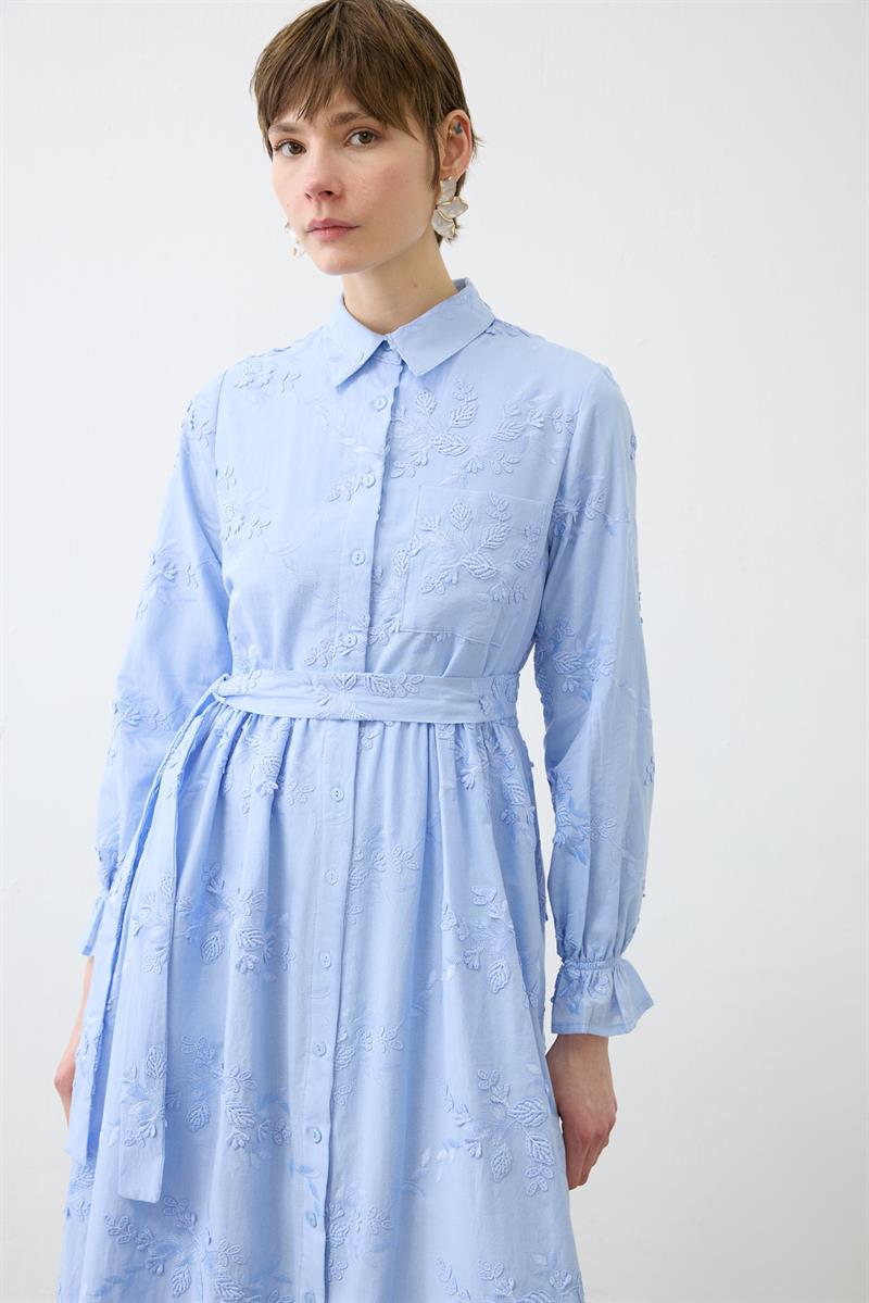 BELLA EMBROIDERED DRESS WITH APPLIQUE DETAILS BABY BLUE
