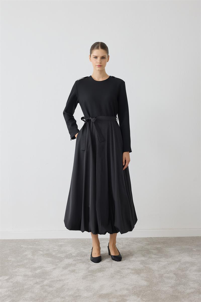 BELLA DRESS WITH BALLOON SKIRT DETAIL BLACK
