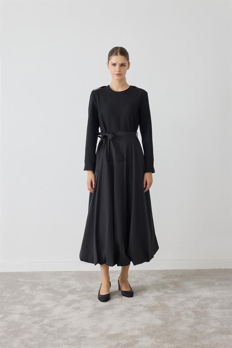 BELLA DRESS WITH BALLOON SKIRT DETAIL BLACK