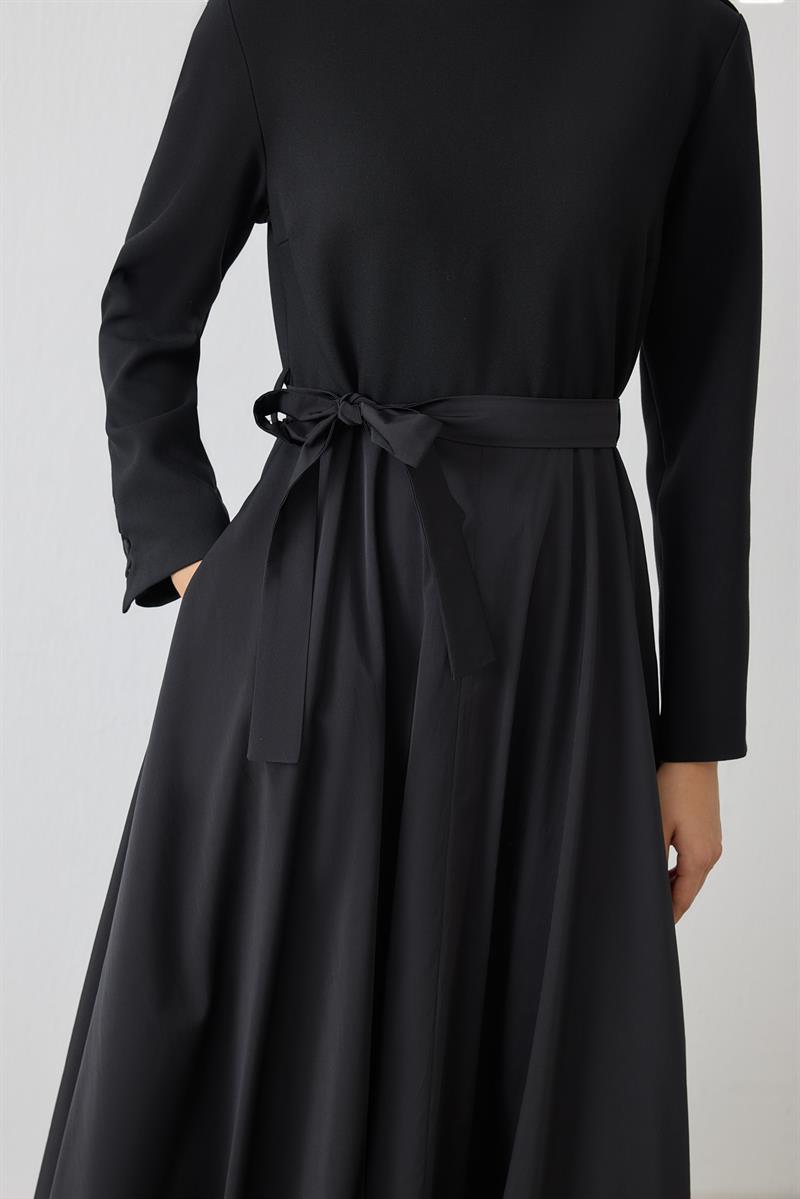 BELLA DRESS WITH BALLOON SKIRT DETAIL BLACK