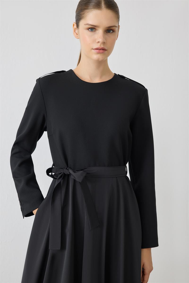 BELLA DRESS WITH BALLOON SKIRT DETAIL BLACK