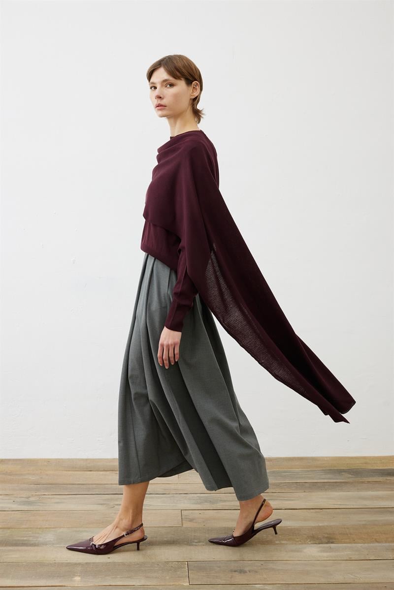 BELLA SHAWL DETAIL KNIT SWEATER BURGUNDY