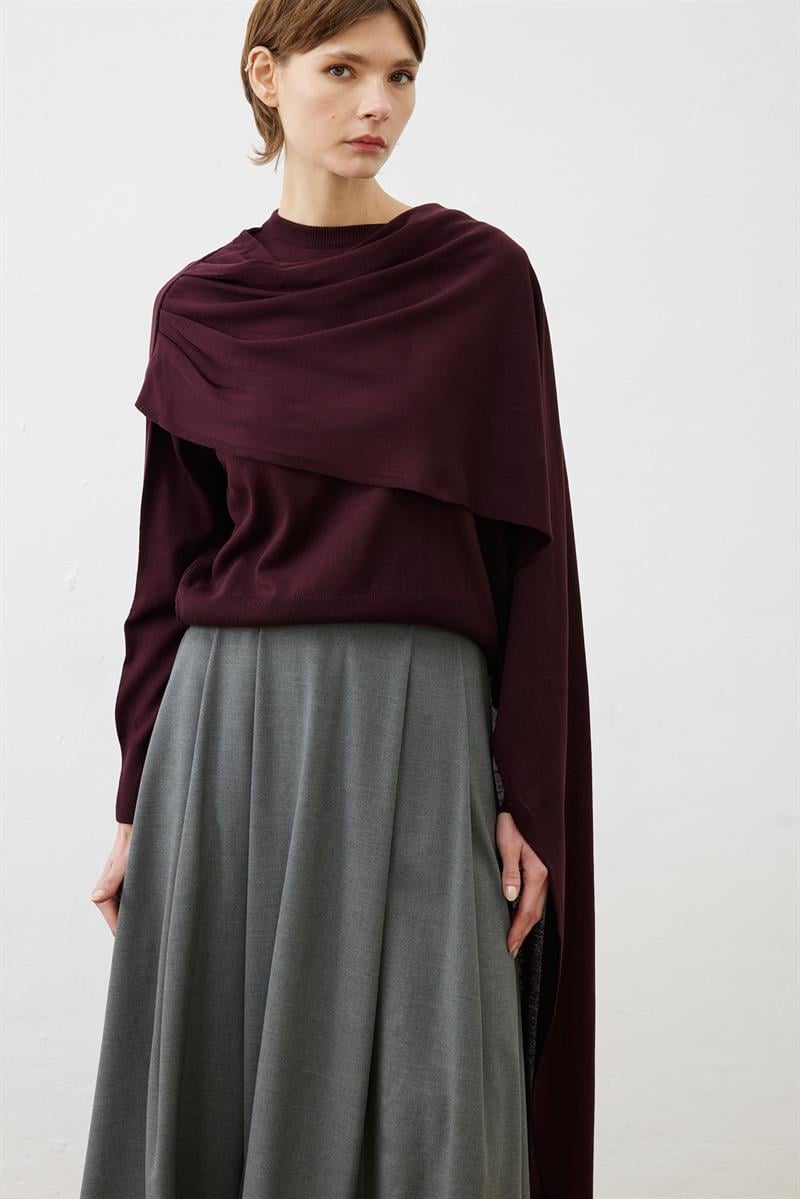 BELLA SHAWL DETAIL KNIT SWEATER BURGUNDY