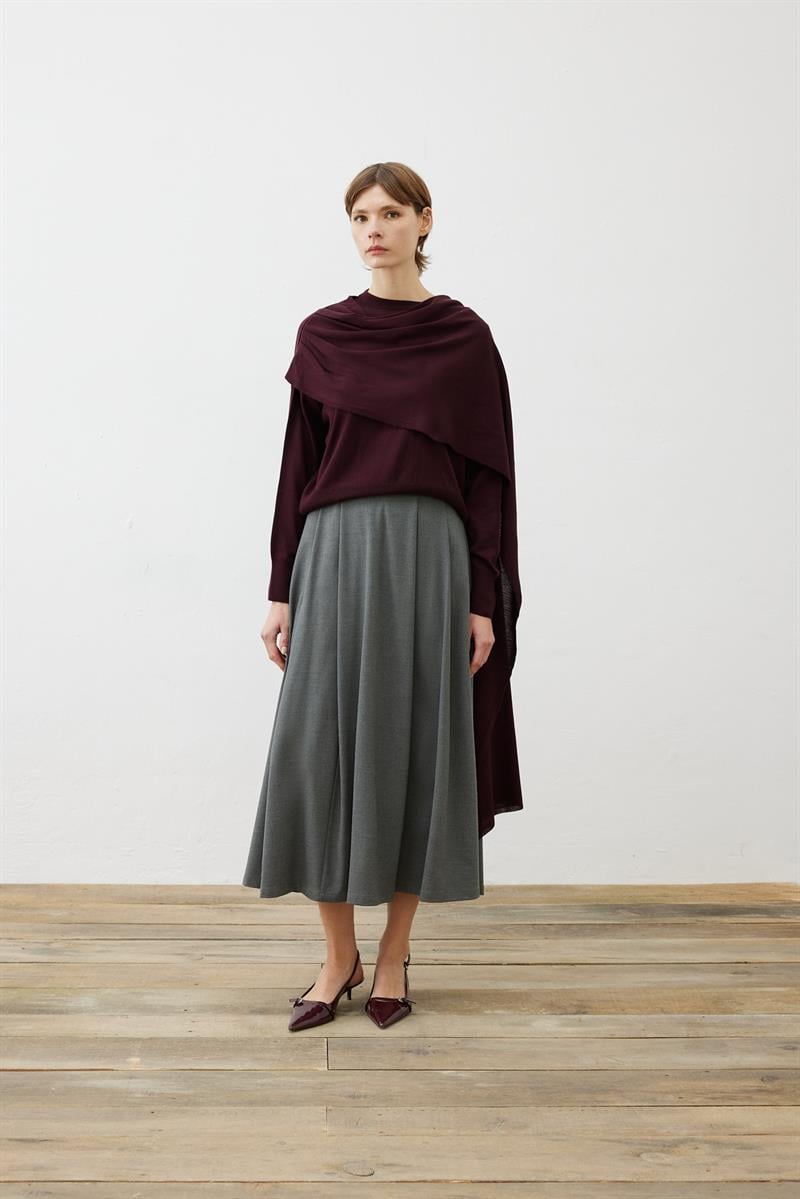 BELLA SHAWL DETAIL KNIT SWEATER BURGUNDY