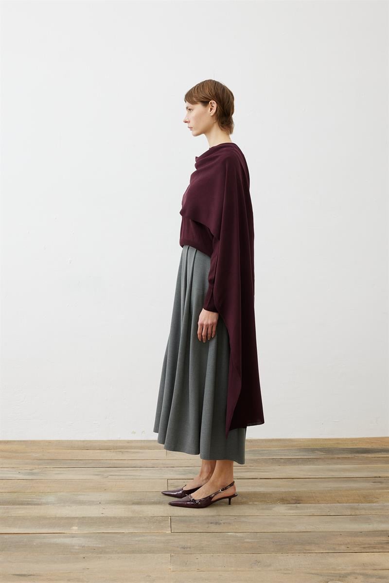 BELLA SHAWL DETAIL KNIT SWEATER BURGUNDY