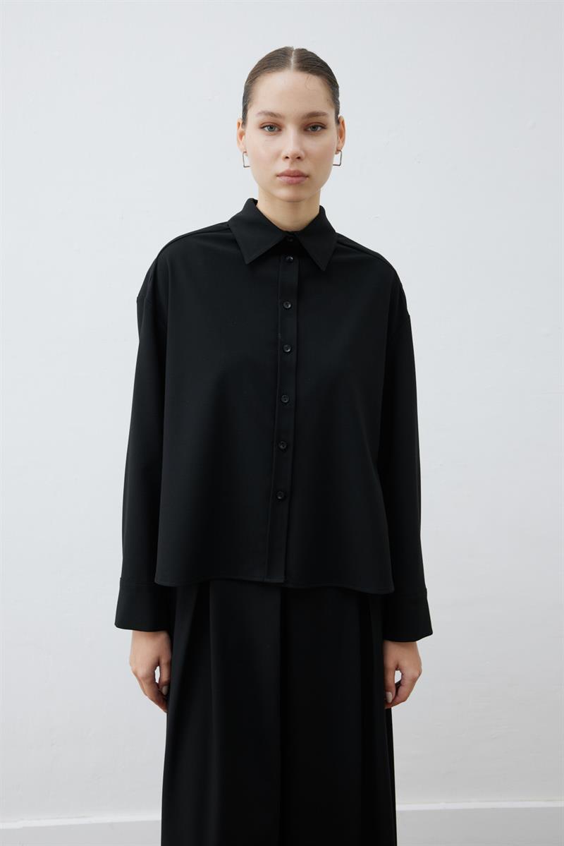 BLAKE VİSKON PİLE DETAYLI PANTOLON GÖMLEK TAKIM SİYAH