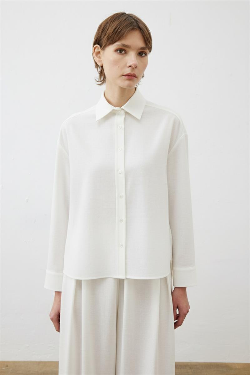 BLAKE VİSKON PİLE DETAYLI PANTOLON GÖMLEK TAKIM EKRU