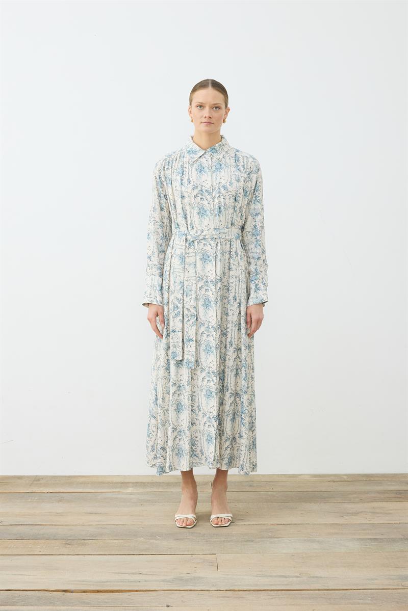 BLANC DESENLİ RAYON VİSKON GÖMLEK ELBİSE BEBE MAVİ