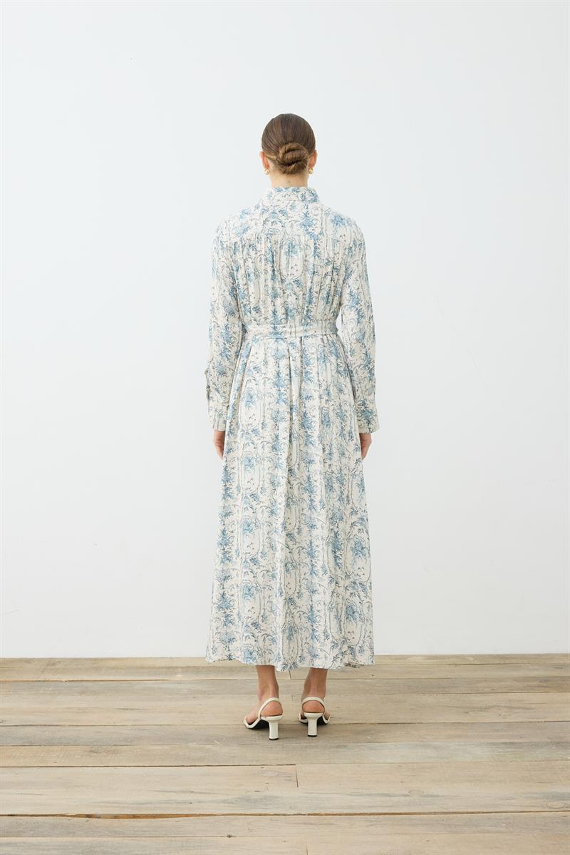 BLANC DESENLİ RAYON VİSKON GÖMLEK ELBİSE BEBE MAVİ