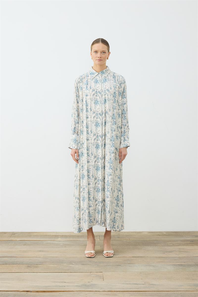 BLANC DESENLİ RAYON VİSKON GÖMLEK ELBİSE BEBE MAVİ