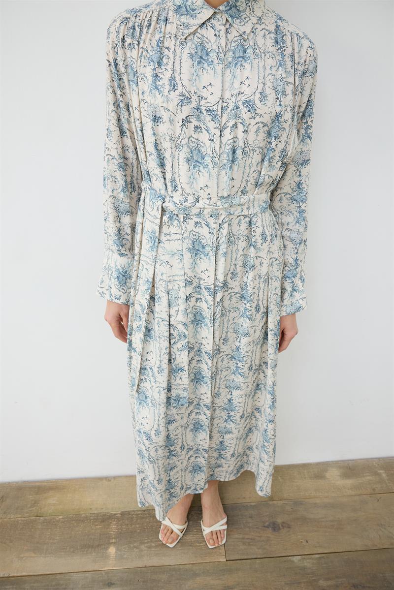 BLANC DESENLİ RAYON VİSKON GÖMLEK ELBİSE BEBE MAVİ