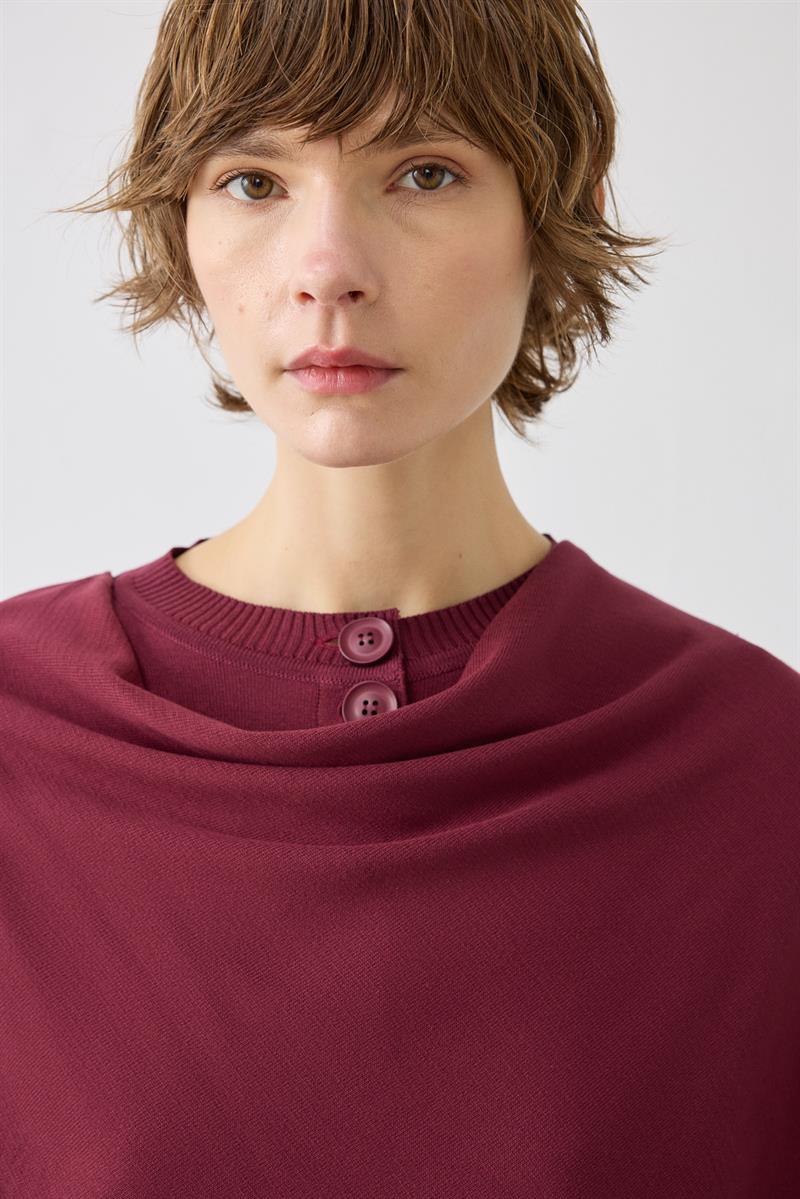 BRELA ŞAL DETAYLI TRİKO HIRKA BORDO