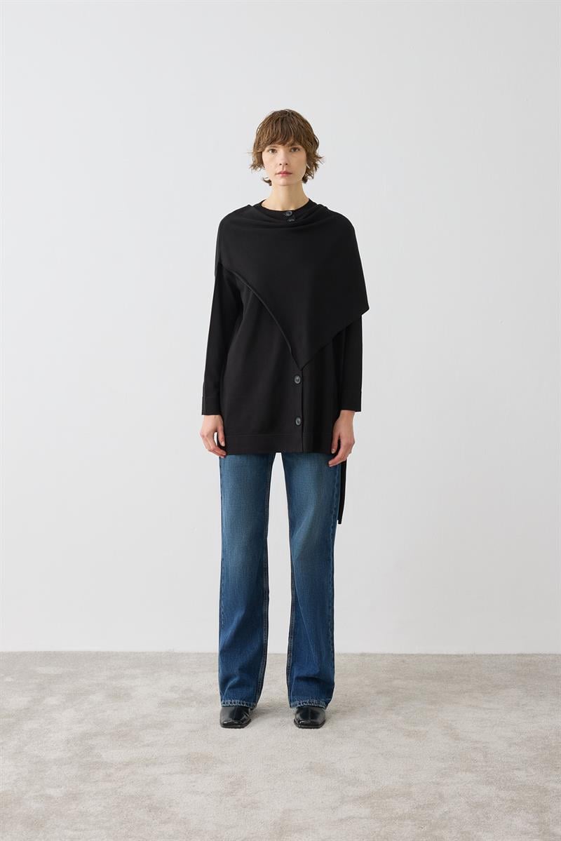 BRELA ŞAL DETAYLI TRİKO HIRKA SİYAH