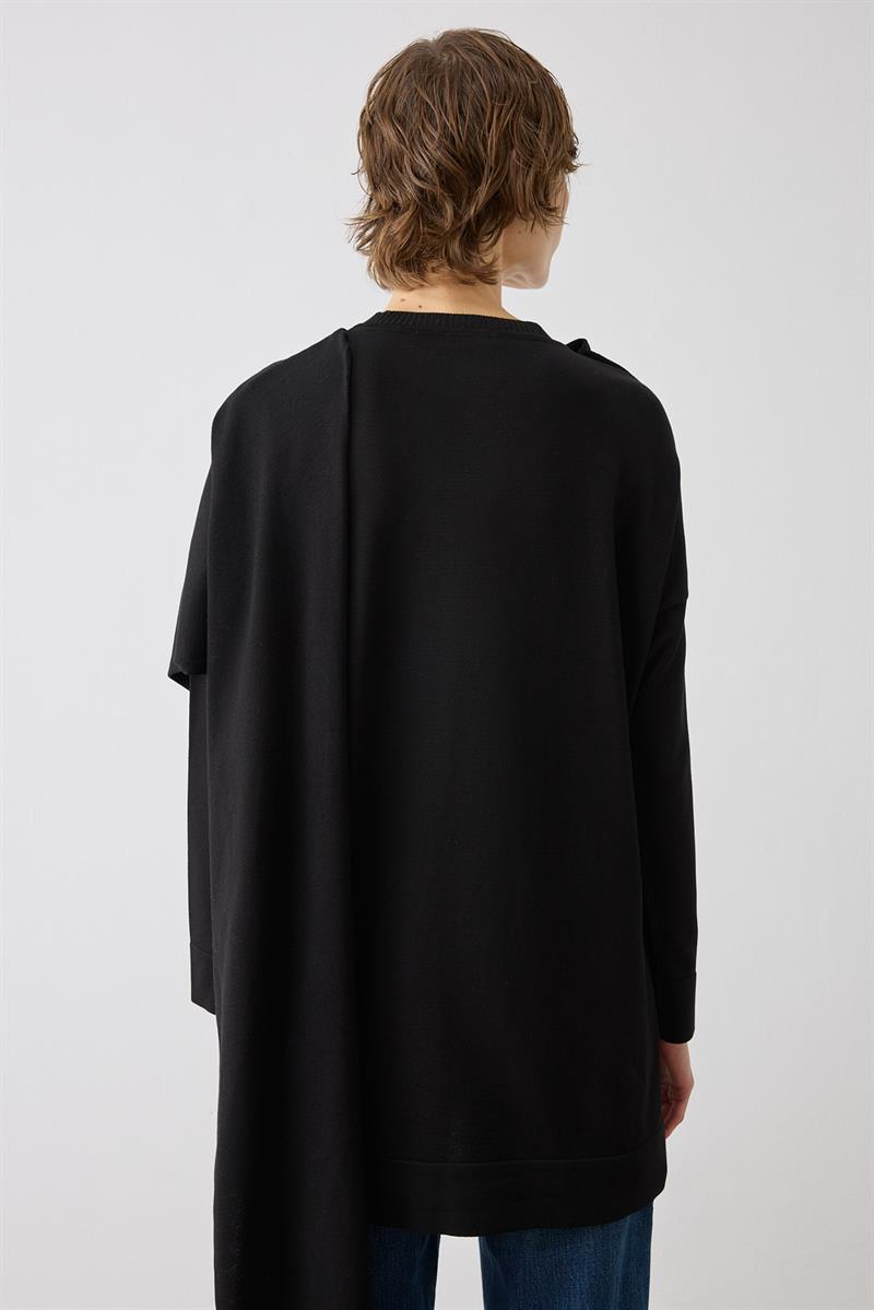 BRELA ŞAL DETAYLI TRİKO HIRKA SİYAH