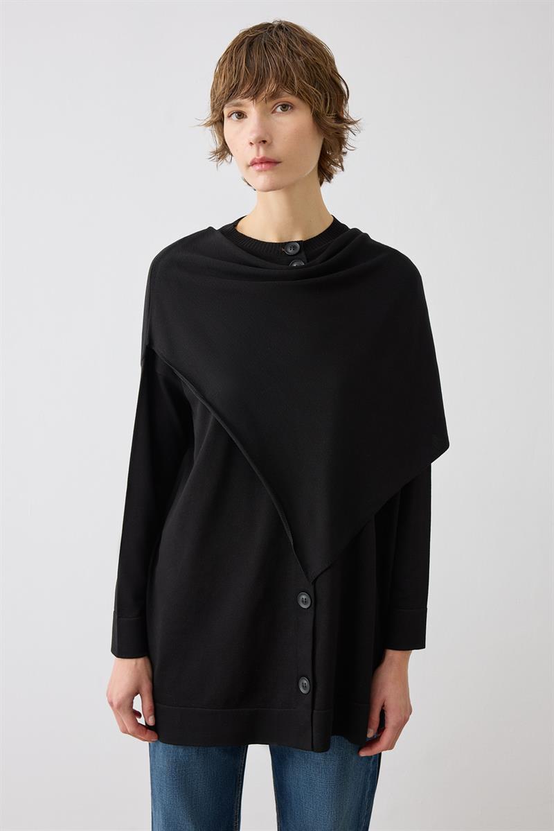 BRELA ŞAL DETAYLI TRİKO HIRKA SİYAH