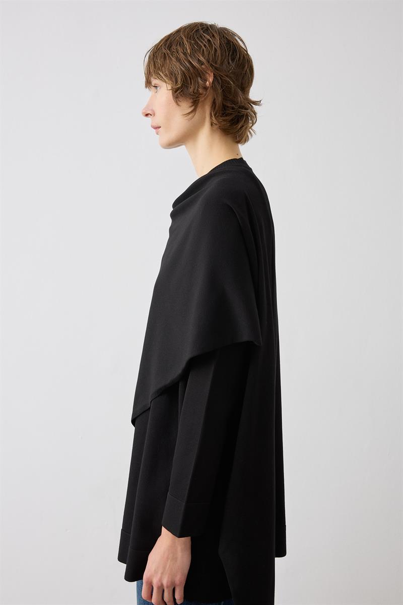 BRELA ŞAL DETAYLI TRİKO HIRKA SİYAH