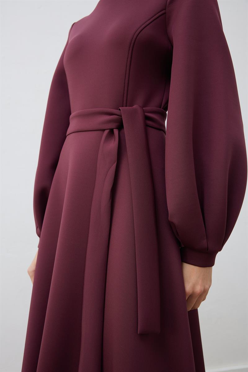 CAROL SCUBA PUFF DRESS BURGUNDY
