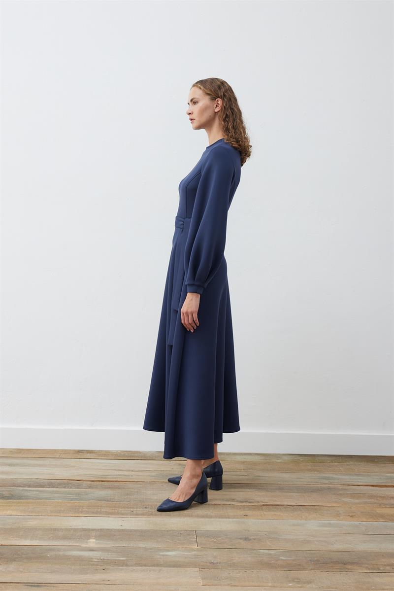 CAROL SCUBA PUFF DRESS NAVY BLUE