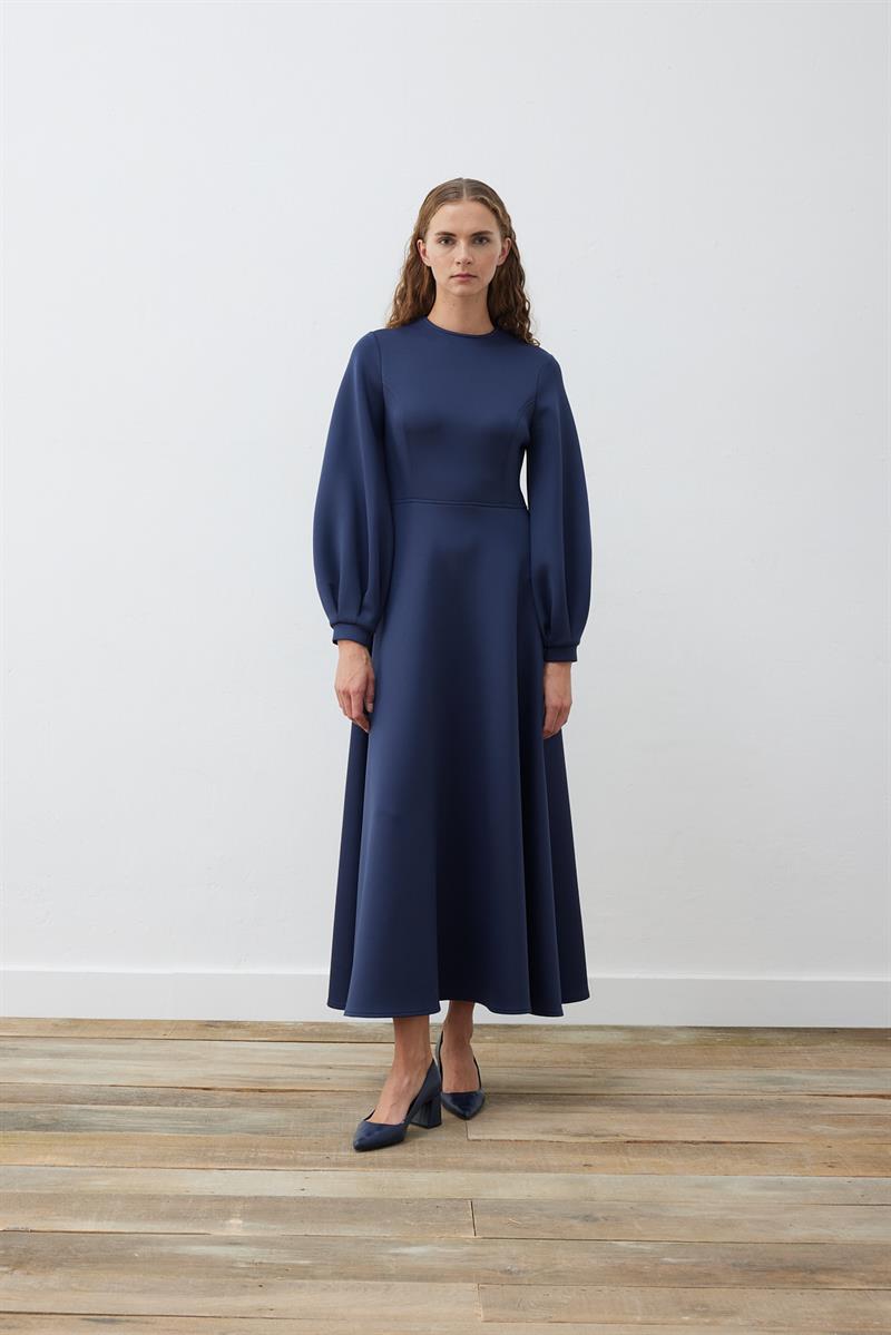 CAROL SCUBA PUFF DRESS NAVY BLUE