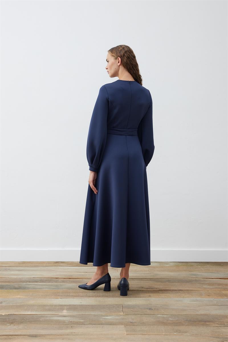 CAROL SCUBA PUFF DRESS NAVY BLUE