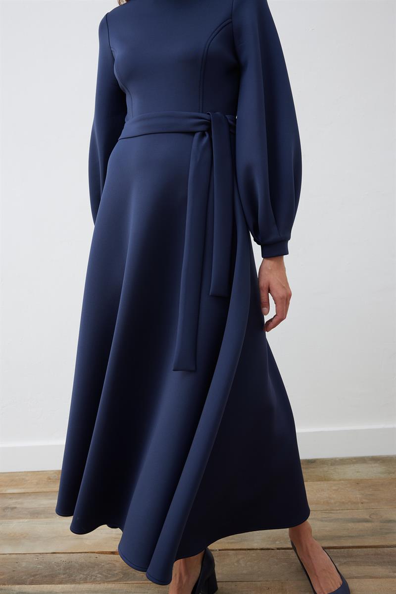 CAROL SCUBA PUFF DRESS NAVY BLUE