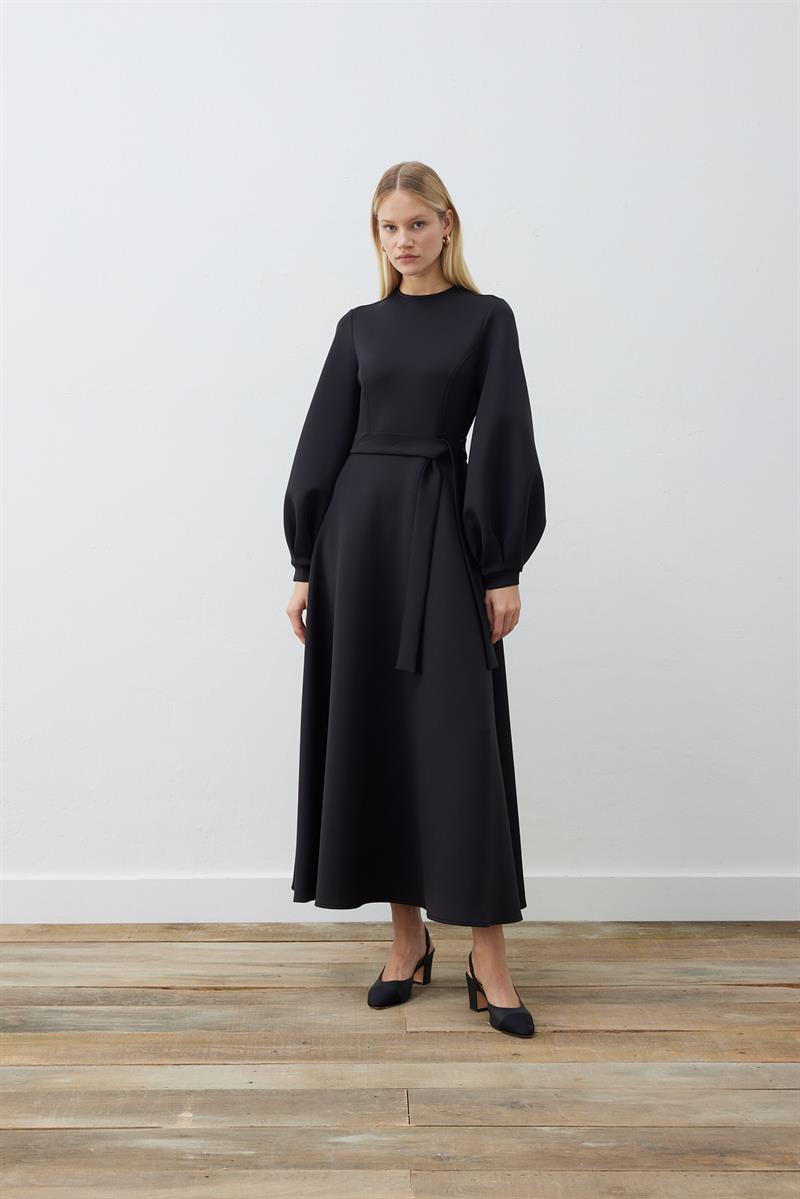 CAROL SCUBA PUF ELBİSE SİYAH