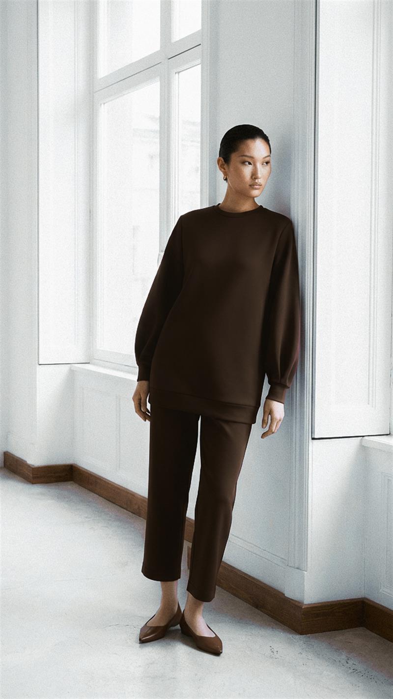 CAROL SCUBA PUFF TUNIC DARK BROWN