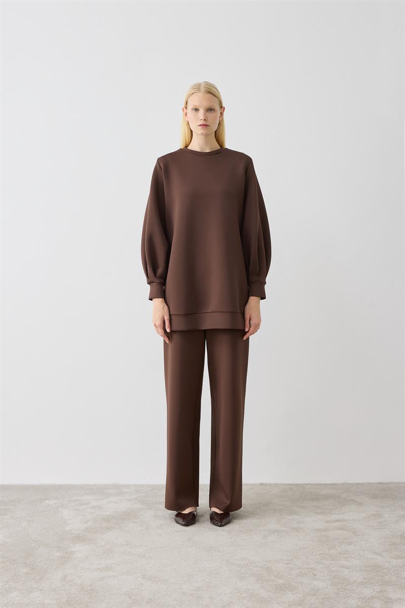 CAROL SCUBA PUFF TUNIC DARK BROWN