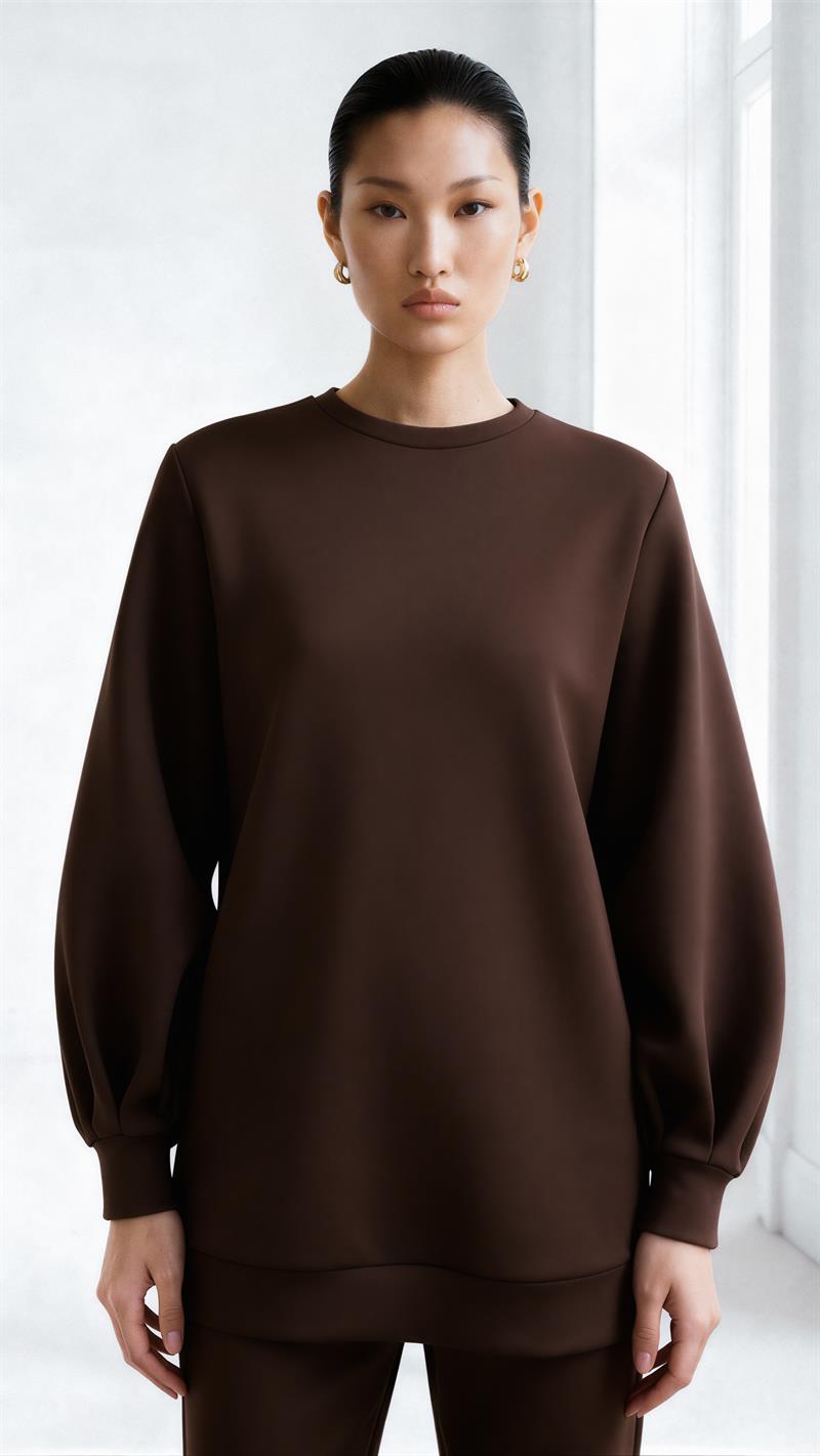 CAROL SCUBA PUFF TUNIC DARK BROWN
