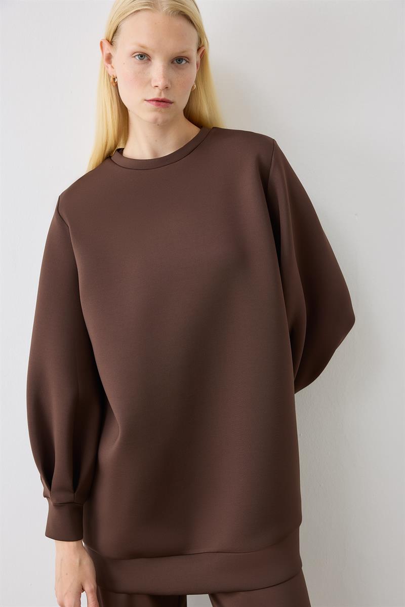 CAROL SCUBA PUFF TUNIC DARK BROWN