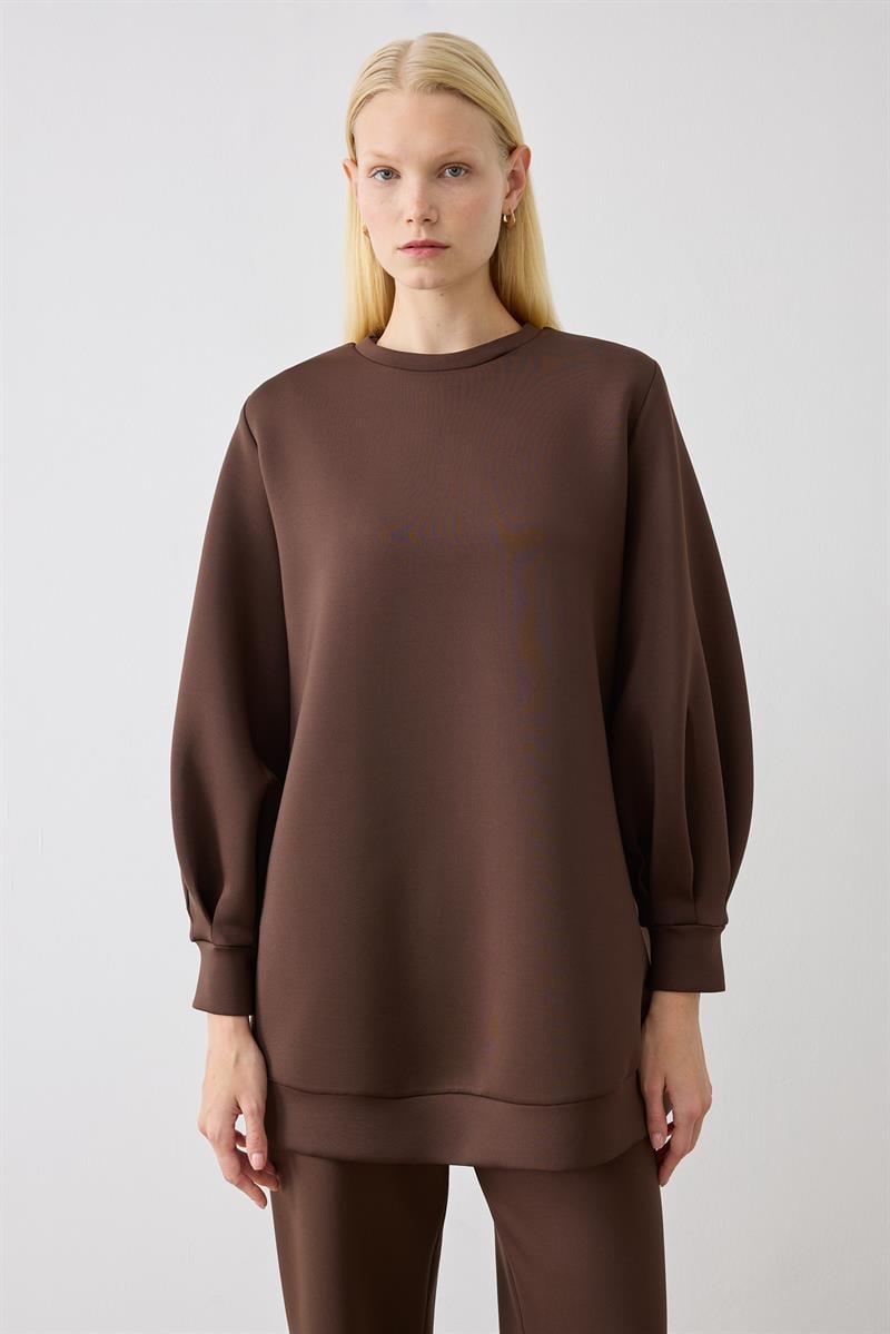 CAROL SCUBA PUFF TUNIC DARK BROWN