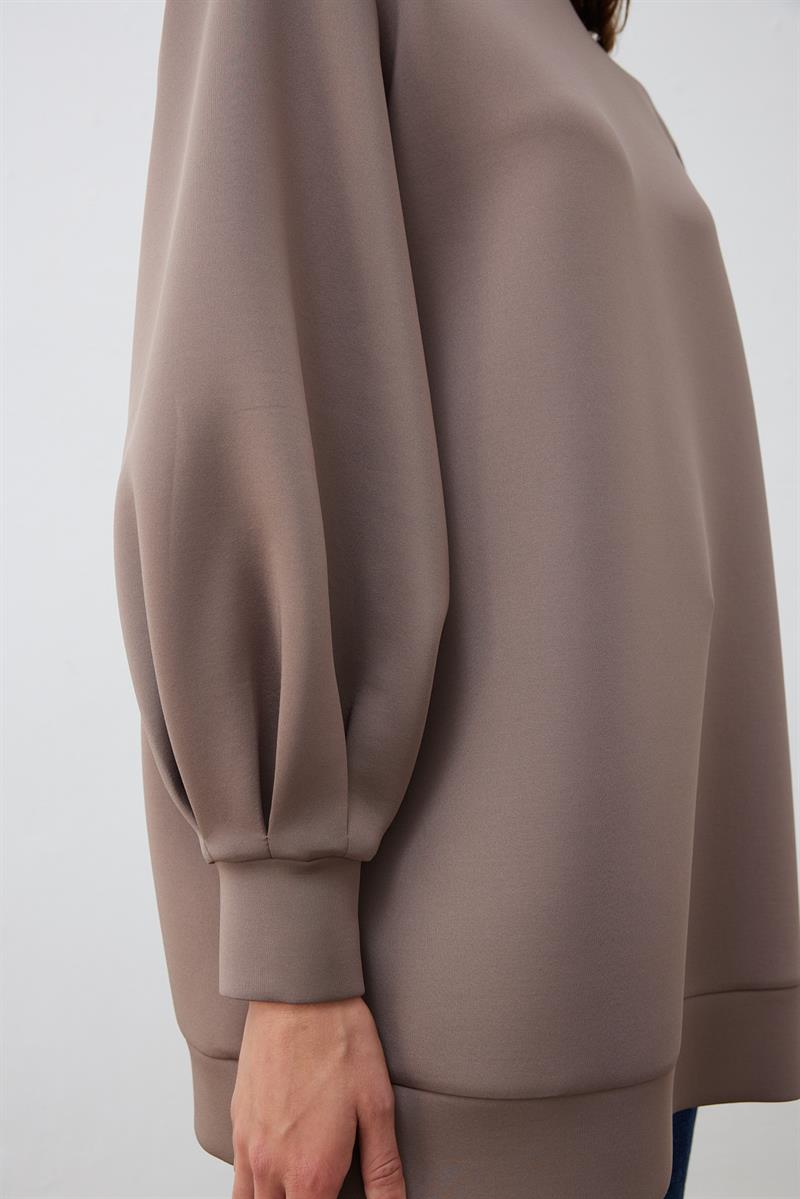 CAROL SCUBA PUFF TUNIC ETOUPE