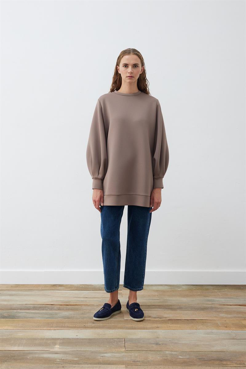 CAROL SCUBA PUFF TUNIC ETOUPE