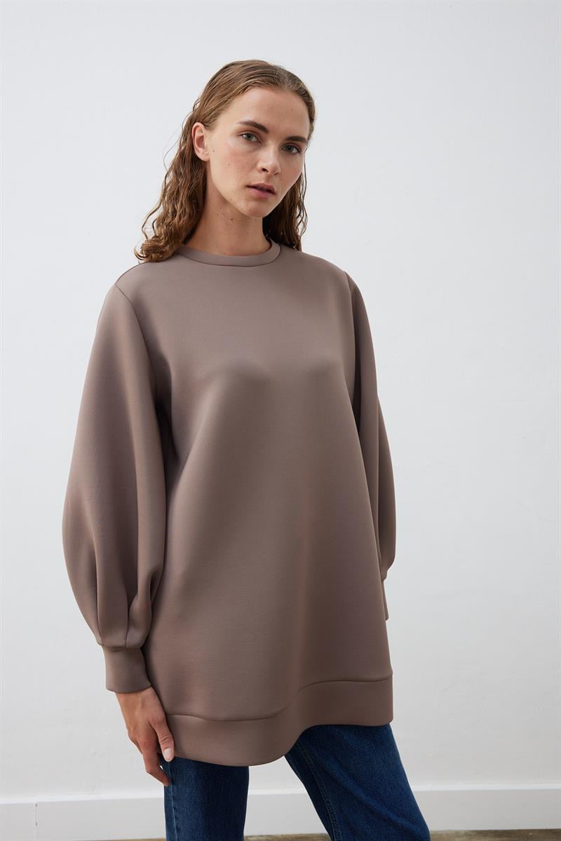 CAROL SCUBA PUFF TUNIC ETOUPE