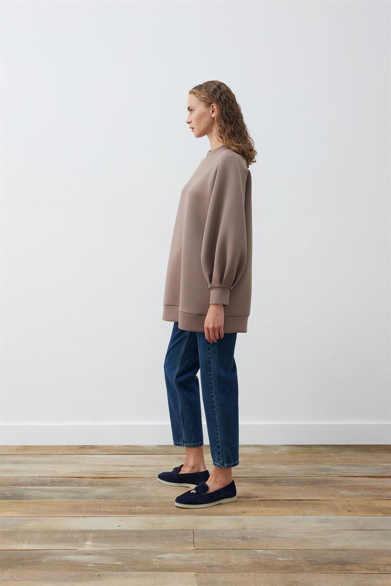 CAROL SCUBA PUFF TUNIC ETOUPE
