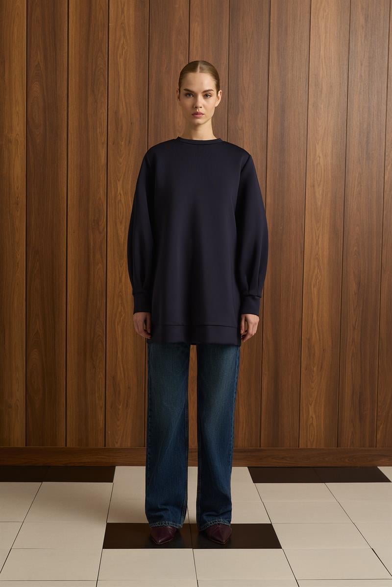 CAROL SCUBA PUFF TUNIC NAVY BLUE