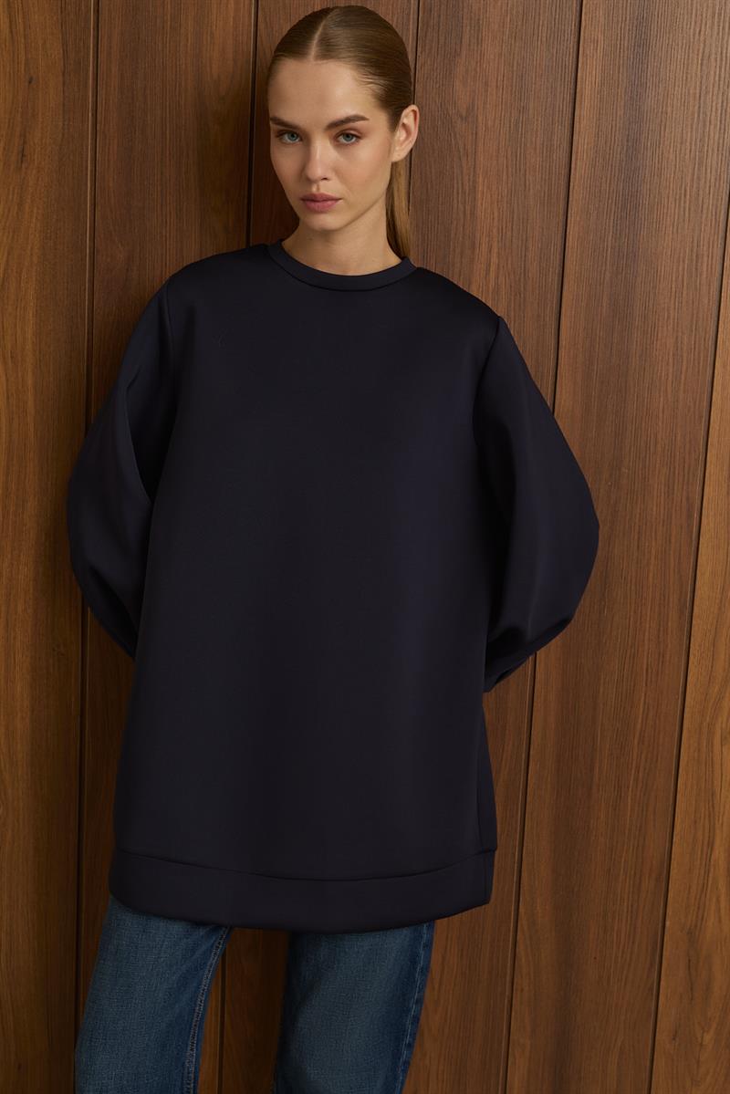 CAROL SCUBA PUFF TUNIC NAVY BLUE