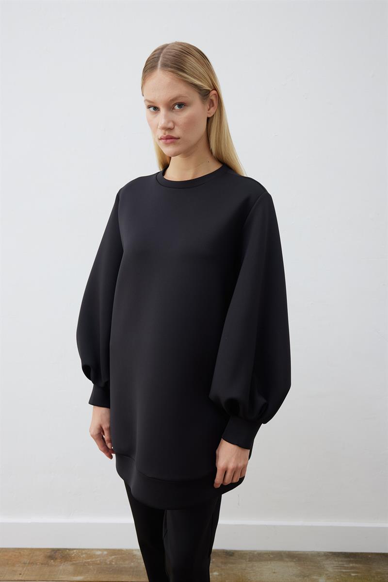 CAROL SCUBA PUFF TUNIC BLACK