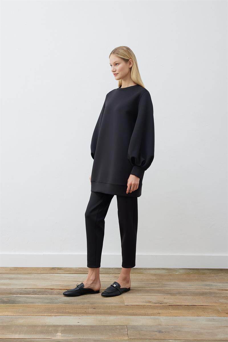 CAROL SCUBA PUFF TUNIC BLACK