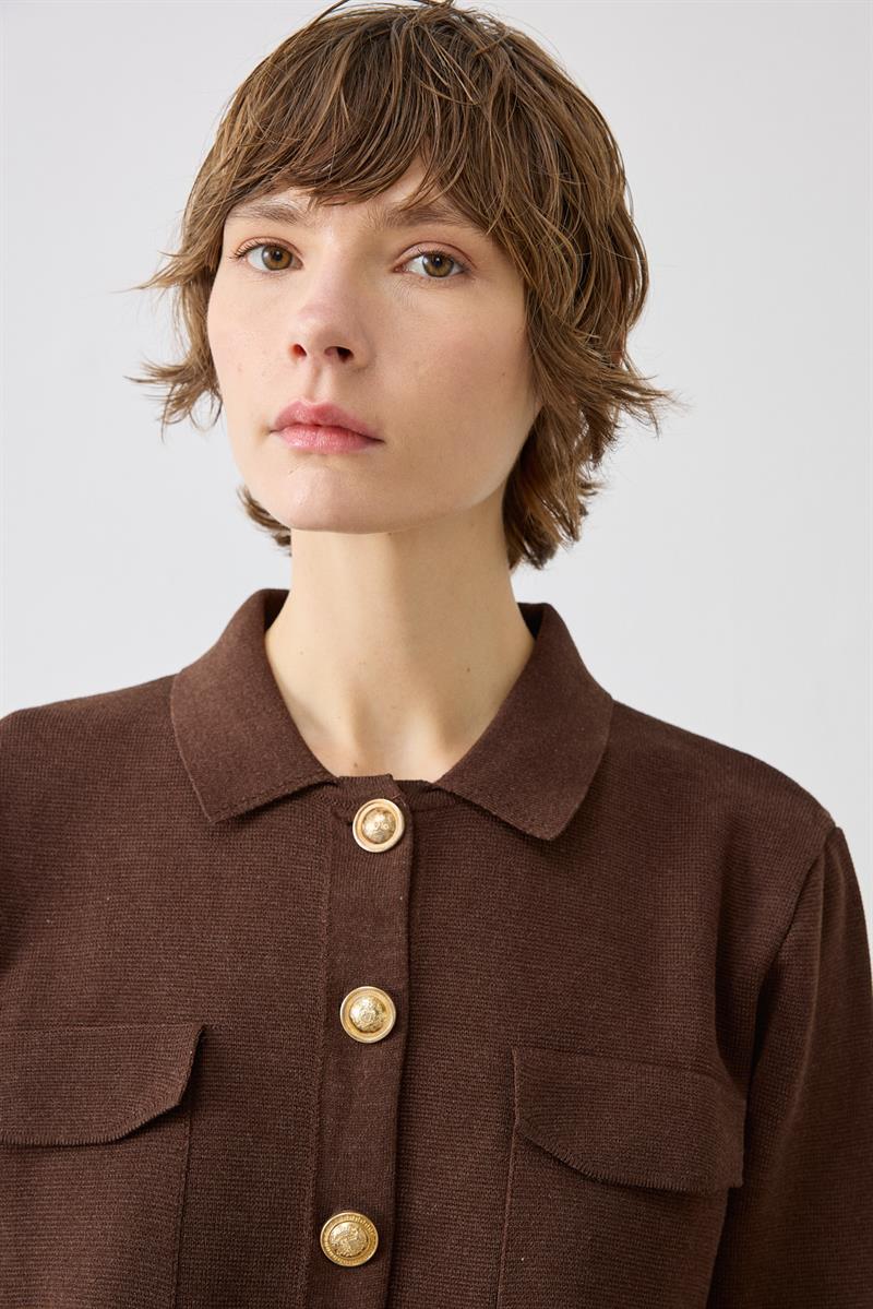 CELİNE ÇELİK ÖRME  TRİKO HIRKA KAHVE