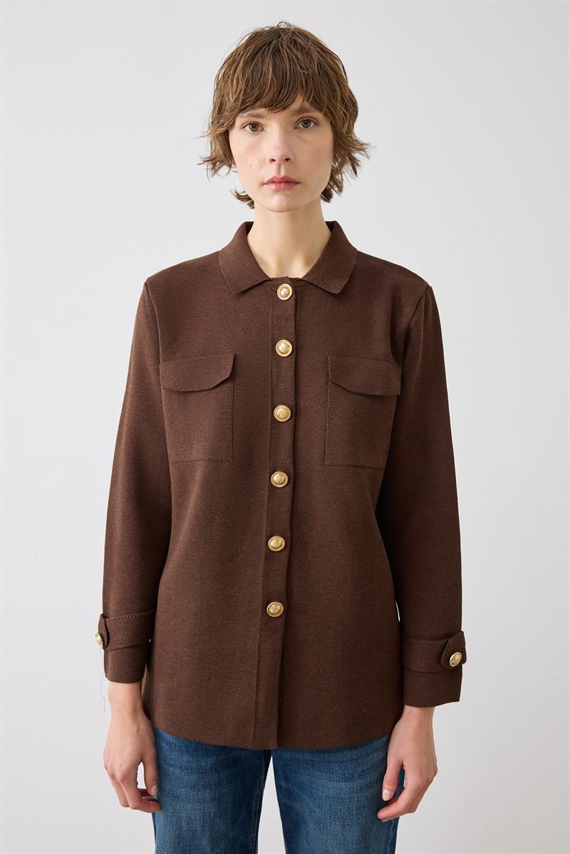 CELİNE ÇELİK ÖRME  TRİKO HIRKA KAHVE